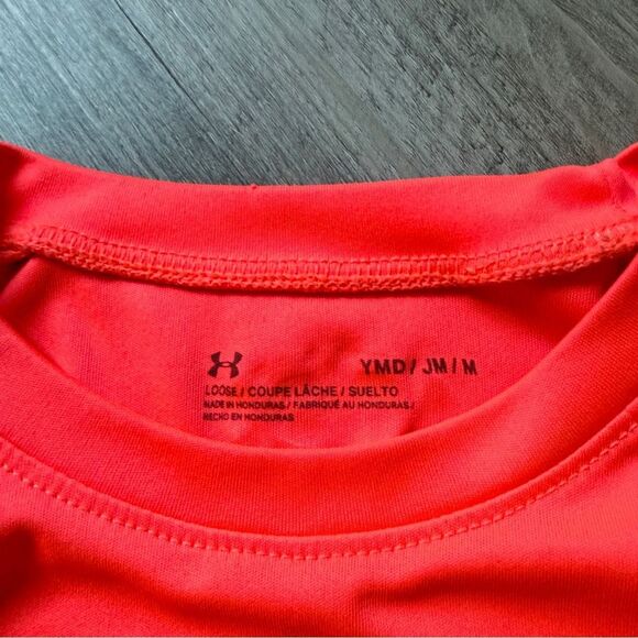 Under Armour Neon Orange Camo Shirt Youth Medium Loose Fit - Picture 2 of 9